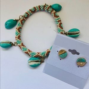 Beach Haven Stretch Bracelet & Aqua Marine Studs
